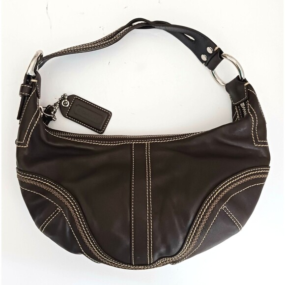 VTG Coach Y2K Brown Leather Hobo Crescent Buckle Strap Stitching 10574 w Dustbag - Picture 8 of 8